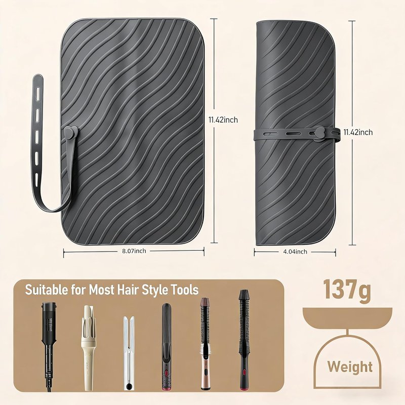 Silicone Heat Resistant Mat Pouch - 2 in 1 Portable Travel Bag for Curling Iron & Hair Tools | Black
