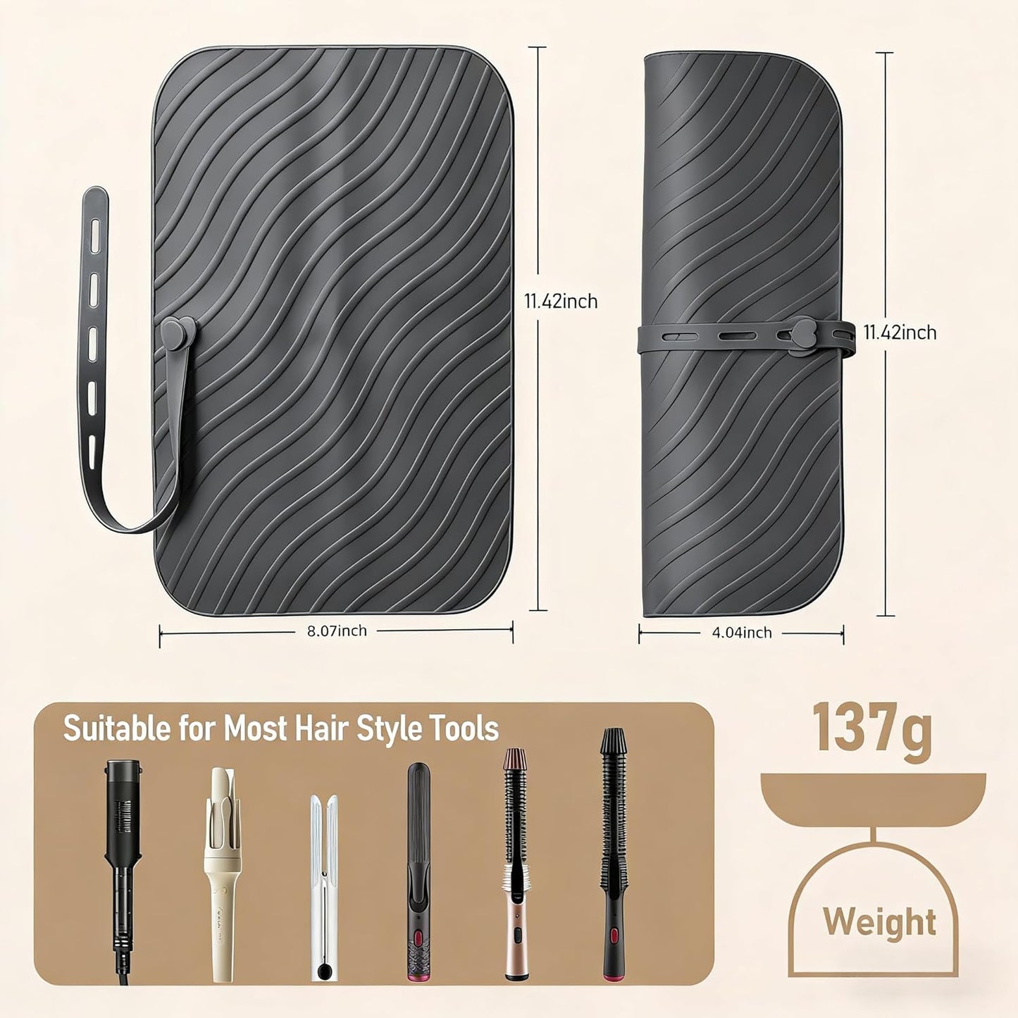 Silicone Heat Resistant Mat Pouch - 2-in-1 Portable Travel Storage Bag for Curling Iron & Hair Tools | Black