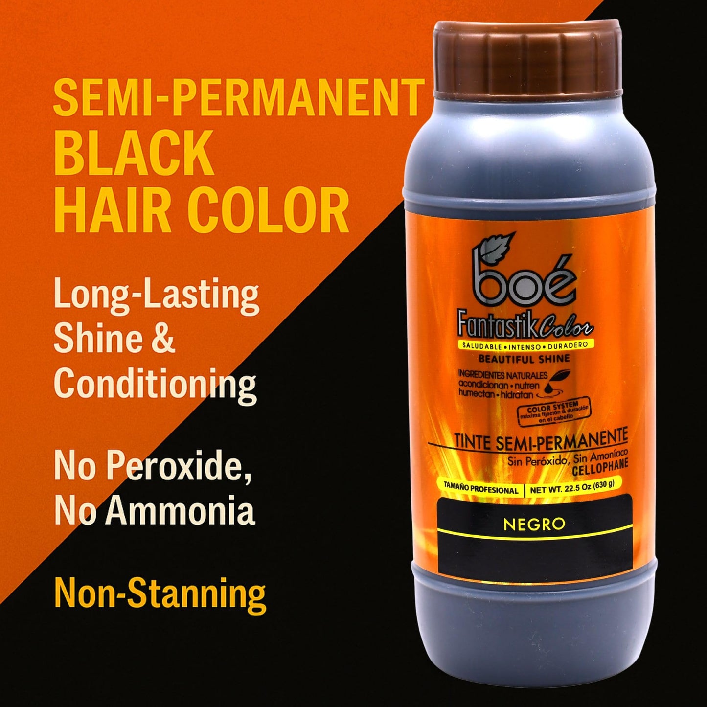 Boe FantastikColor Black Semi-Permanent Hair Color Dye 22.5 oz – Cellophane Gloss Treatment – No Peroxide, No Ammonia – Long-Lasting Shine & Conditioning – No Stain, No Drip