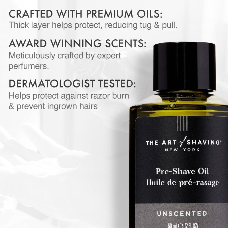 The Art of Shaving Pre-Shave Beard Oil for Sensitive Skin – Improves Razor Glide, Protects Against Razor Burn & Post-Shave Irritation – Dermatologist-Reviewed – Unscented, 2 oz