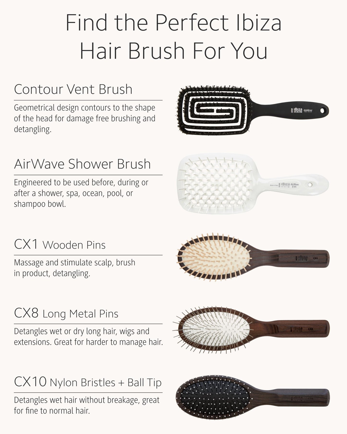 Ibiza Hair Contour Vent Detangling Brush with Boar/Nylon Ball Tip Bristles | Geometrical Design Contours to the Shape of the Head for Damage Free Detangling | Waterproof & Heat Resistant