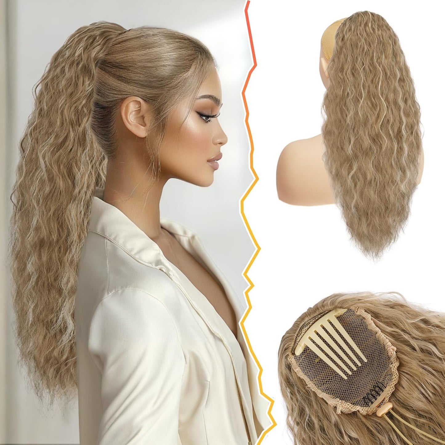 22 Inch Black Curly Wavy Drawstring Ponytail Extension - Synthetic Clip-In Hairpiece for Voluminous Bohemian Style