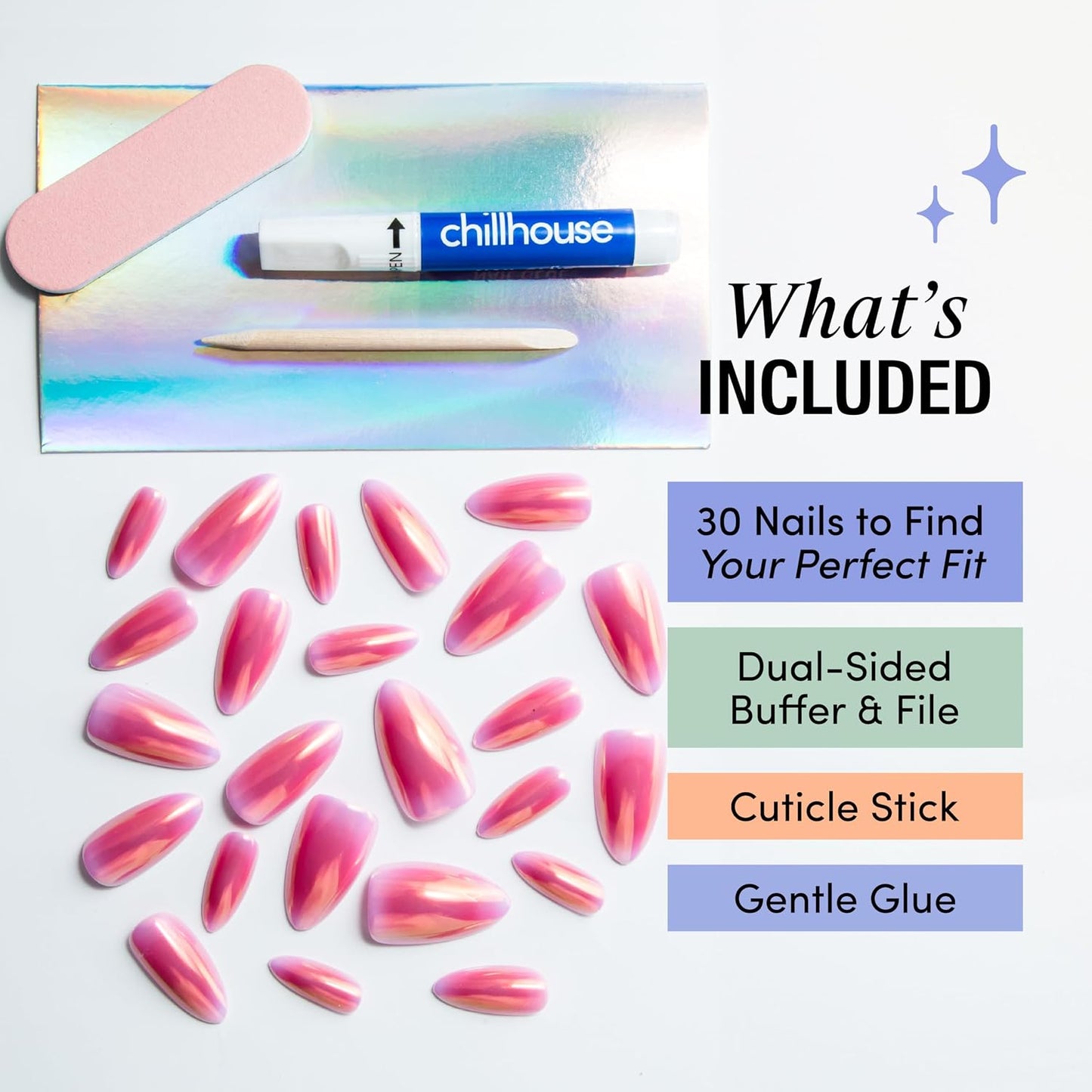 Chillhouse Press-On Nails Kit - Unicorn Club Almond | 30 Customizable Shapes for Up to 2 Weeks of Wear