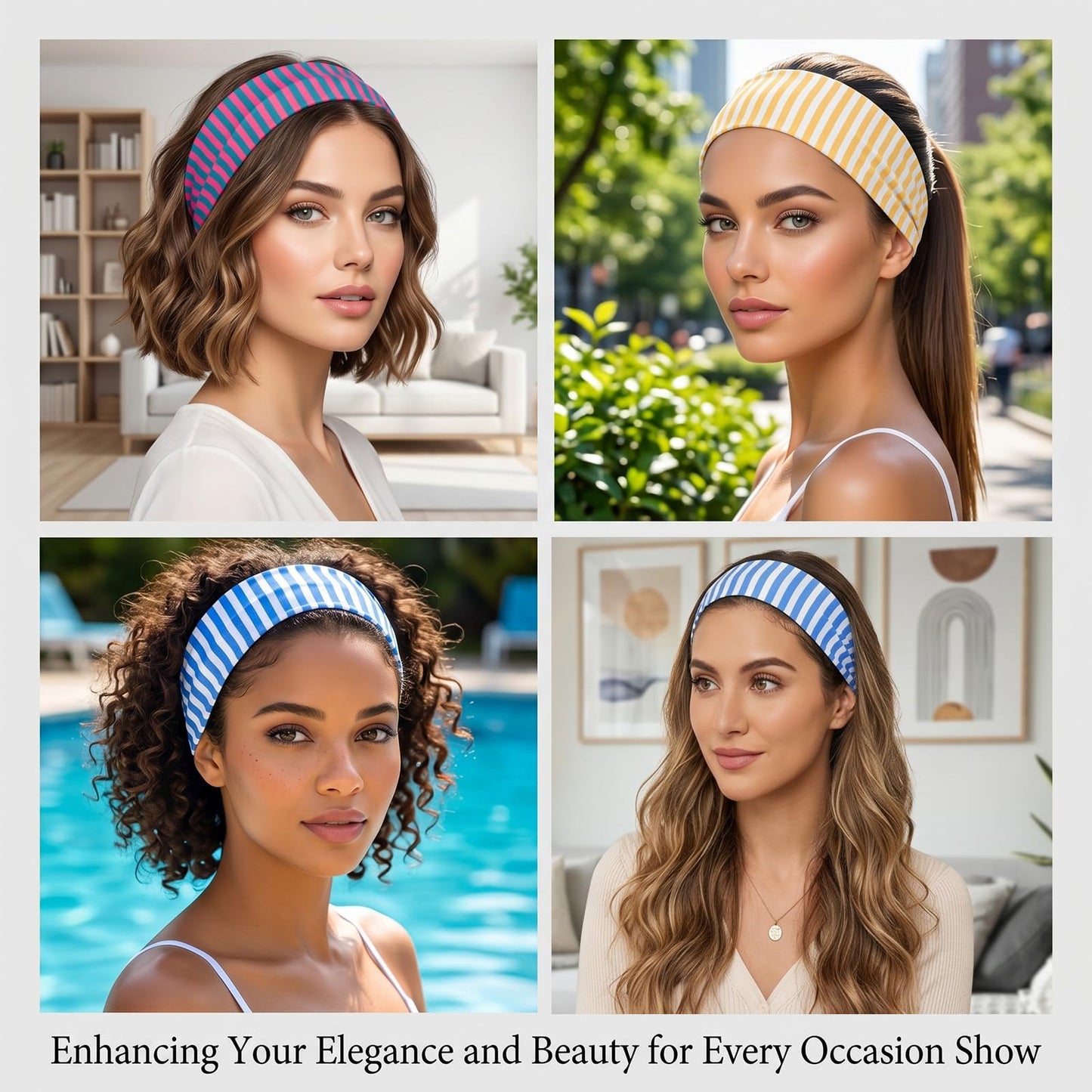4 Pcs Striped Headband, Elastic Thick Wide Headband, Non Slip Soft Cute Headbands for Everyday Wear Sports Yoga Running and Other Occasions