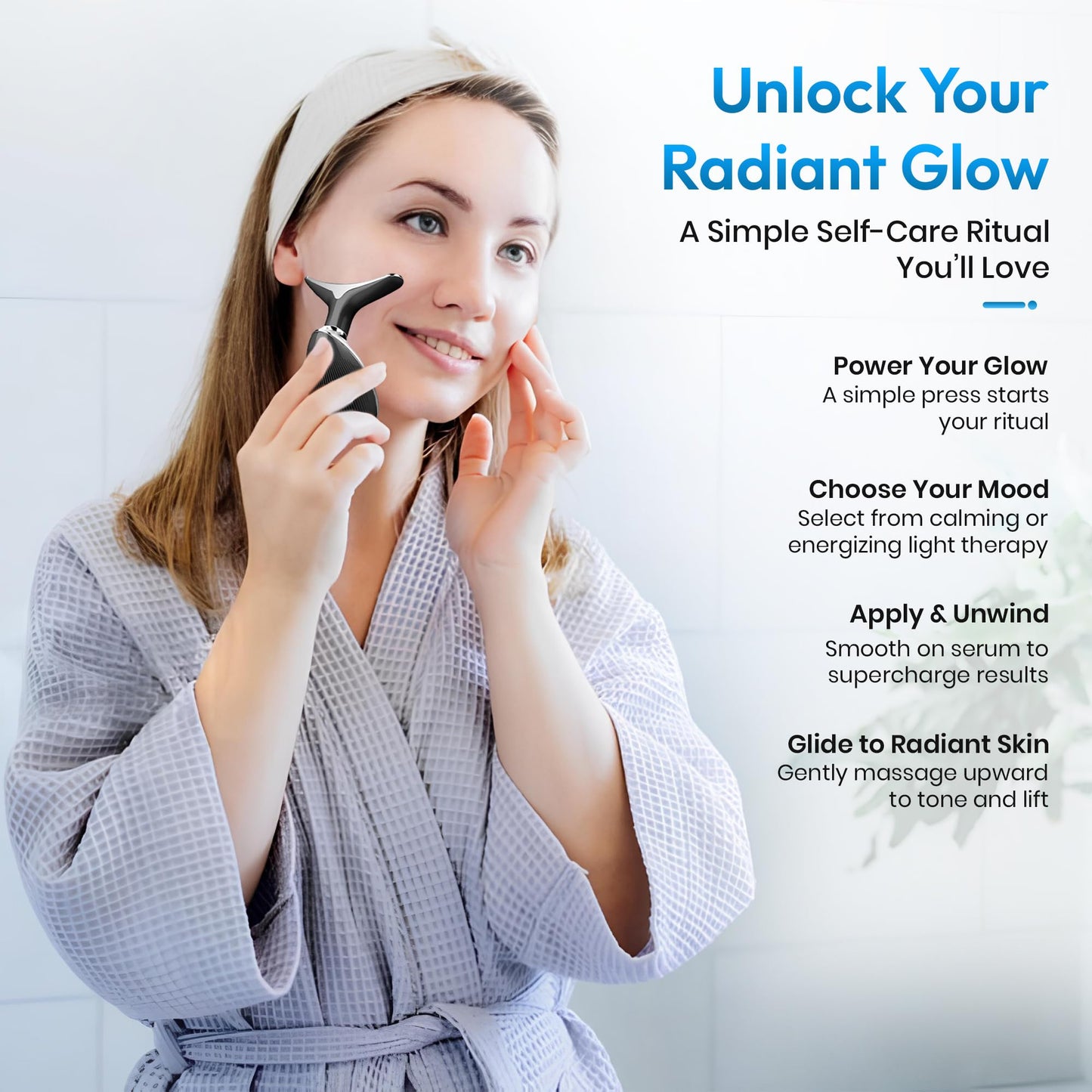 7-in-1 LED Face & Neck Massager – Skin Firming, Anti-Aging, Vibration & Heat Facial Tool for Home Use – Red & Blue Light Therapy – Model ES-1081