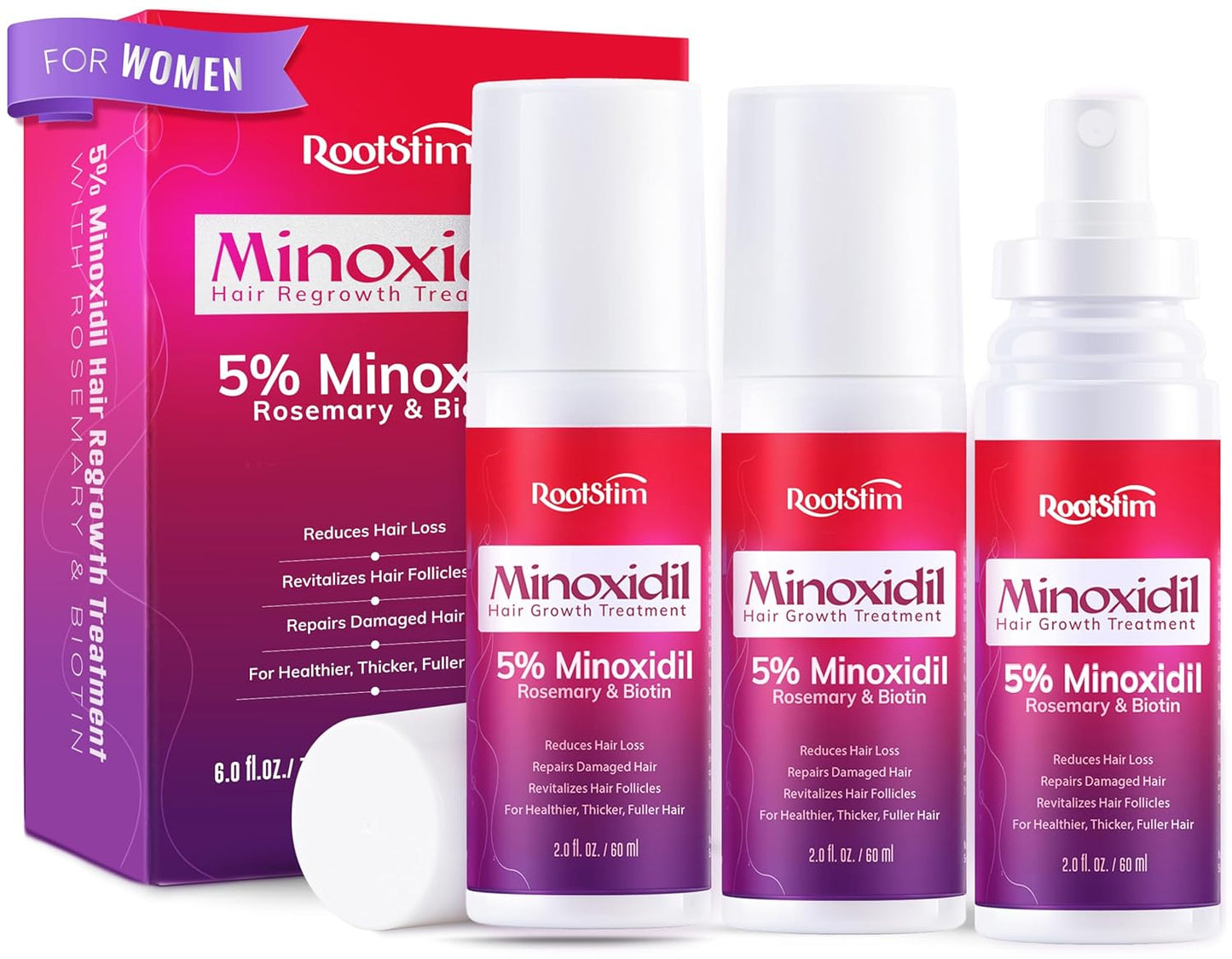 **Women's 5% Minoxidil Hair Growth Spray - Extra Strength with Rosemary & Biotin | 3-Pack, 60ML Each**