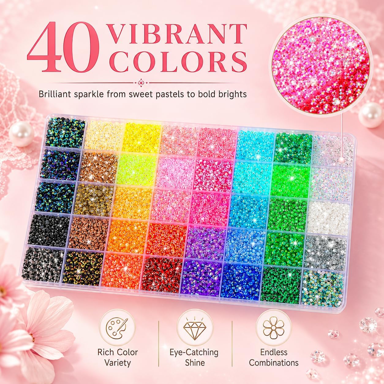 Resin Jelly Rhinestones - 32000 Pcs Flatback Gems for Crafts | 3mm Size, 40 Vibrant Colors, Includes Tweezers & Pickup Pen