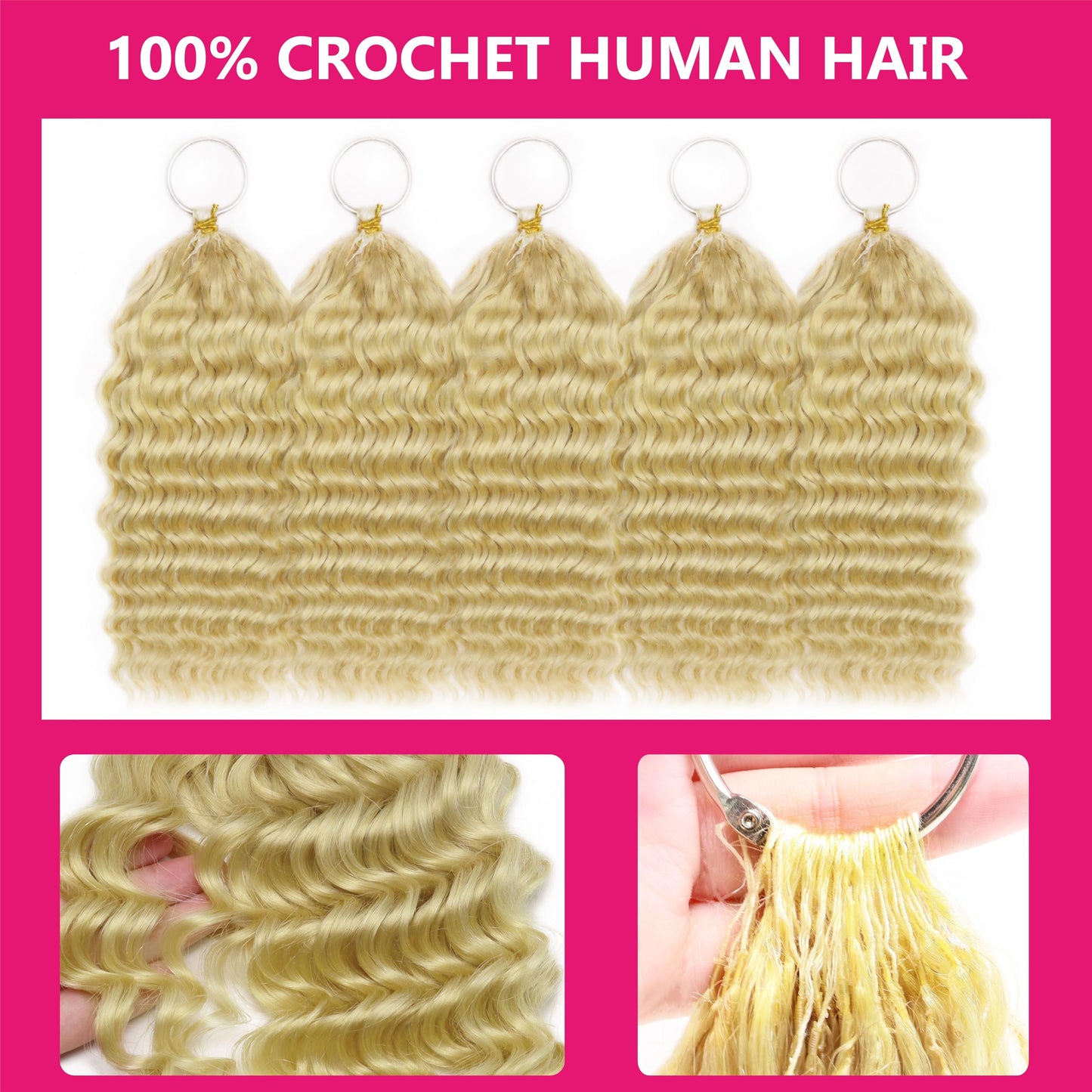 613 Blonde Pre-Separated Human Crochet Hair Deep Wave Curly Miracle Knots Crochet 14 Inch 60g Blonde #613 Knotless Feather Invisible 100% Human Crochet Braiding Hair Extensions for Black Women