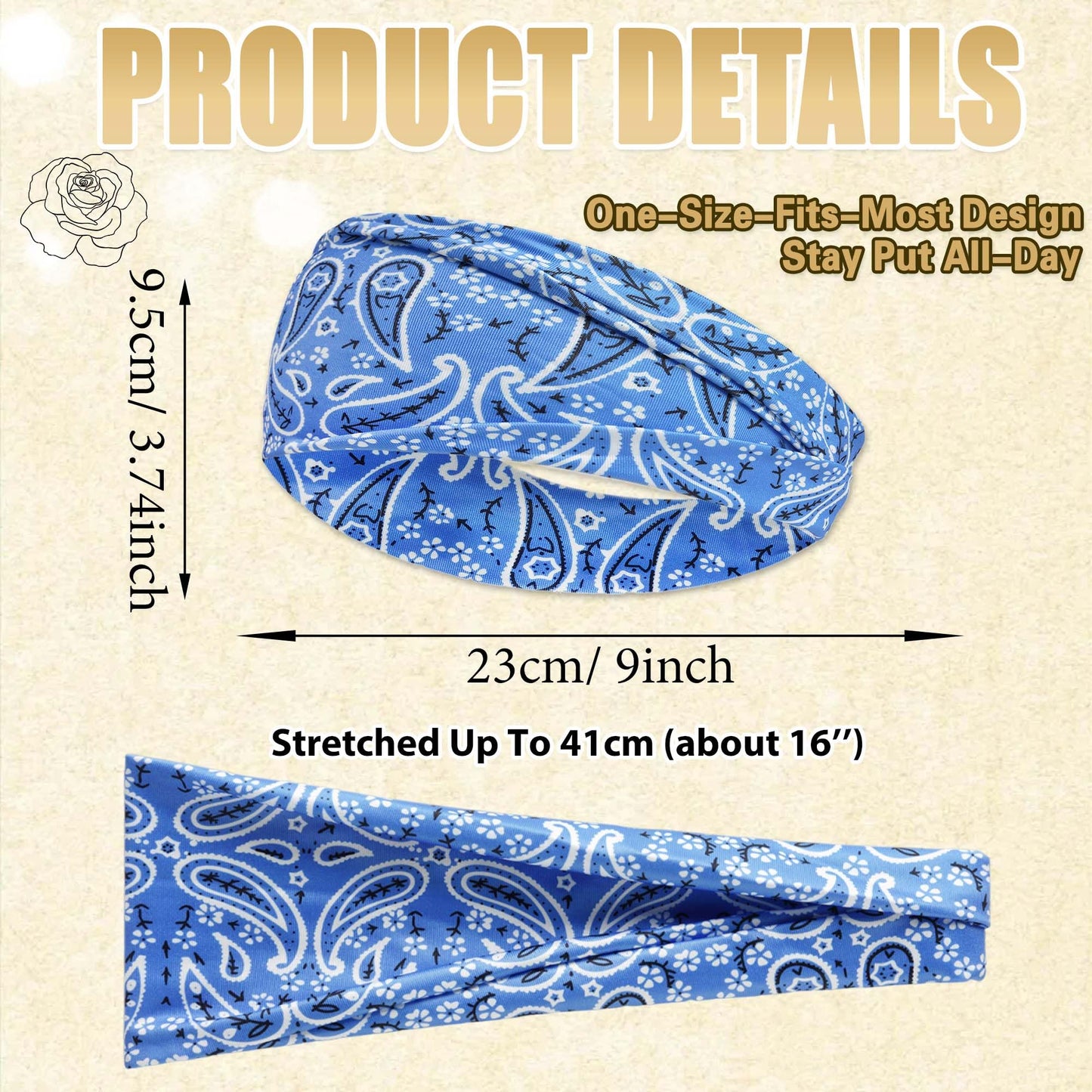 FARSYOD Boho Paisley Headbands For Women Non Slip Elastic Head Wraps 6Pcs
