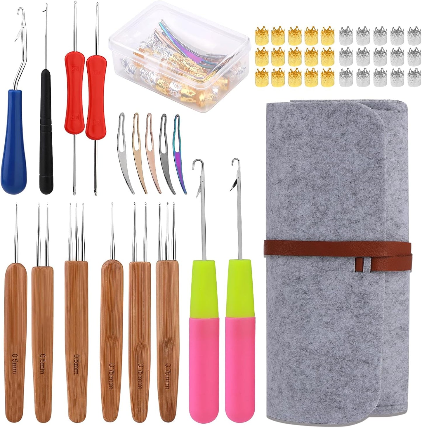 Dreadlock Crochet Hook Set - 48 Pcs Crochet Needles with Case | Various Sizes for Hair Braiding