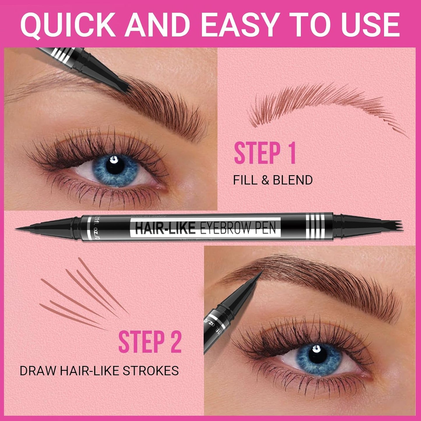 Eyebrow Pen - 2-in-1 Eyebrow Pencil with 4-Fork & Brush Tip for Natural Hair-Like Brows | Dark Brown