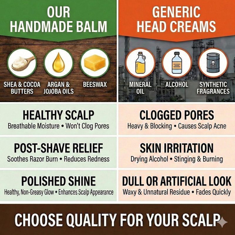 Bald Head Balm Moistuirzer. All Natural Scalp Treatment Soothes, Shines, and Protects. Journeyman Scent. Premium Organic Ingredients.