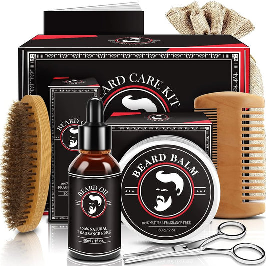 Fathers Day Dad Gifts, Beard Kit for Men, Beard Growth and Grooming Kit w/Beard Oil Beard Balm Beard Brush Beard Comb Beard Scissors, Birthday Gifts for Men Husband Him Grandpa Boyfriend Son Brother