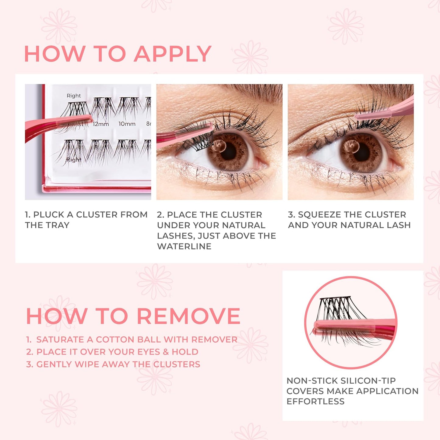 imPRESS Long Lasting Self Adhesive Eyelashes - Demi Wispy, 24 Light Volume Lash Clusters, 5mm-14mm | Reusable Case & Non-Stick Applicator