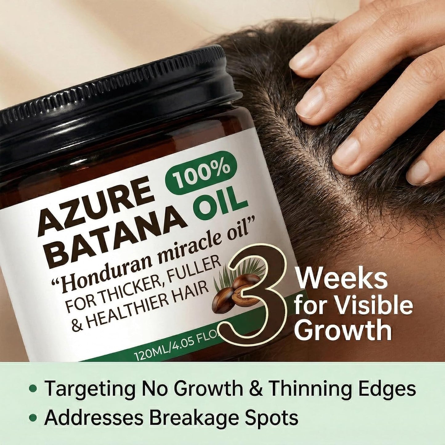 Batana Oil for Hair Growth - 100% Raw Organic Hair Mask | Prevents Hair Loss, Promotes Thickness - 4.06 fl oz (2 Pack)