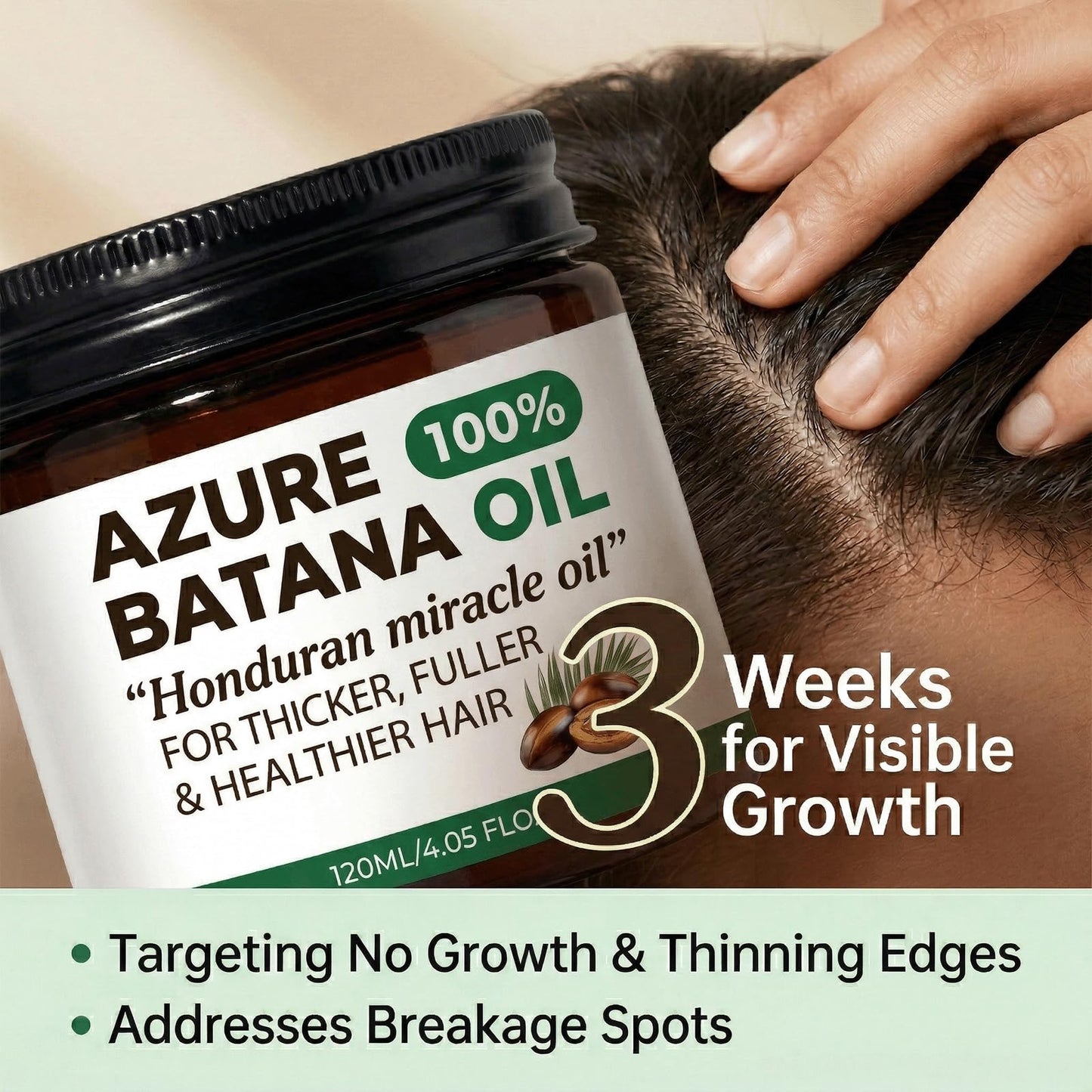 1PCSAzure Batana Oil For Hair Growth,100% Raw Organic Batana Hair Mask from Honduras,Prevents Hair Loss, Promotes Hair Thickness,Natural Hair Growth Oil-4.06 fl (1 pcs)