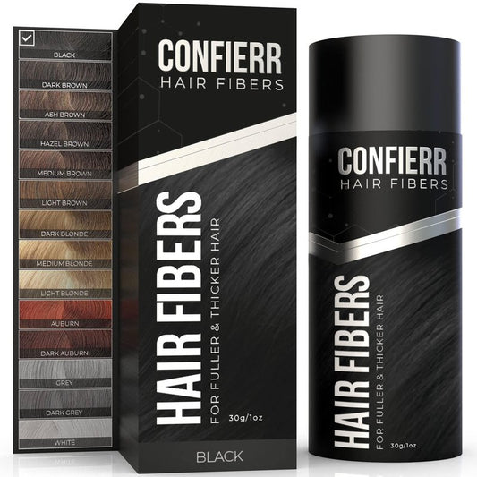 CONFIERR Hair Fibers for Men & Women (30 Grams, Black), Fill In Fine or Thinning Hair, Instantly Thicker, Fuller Looking Hair