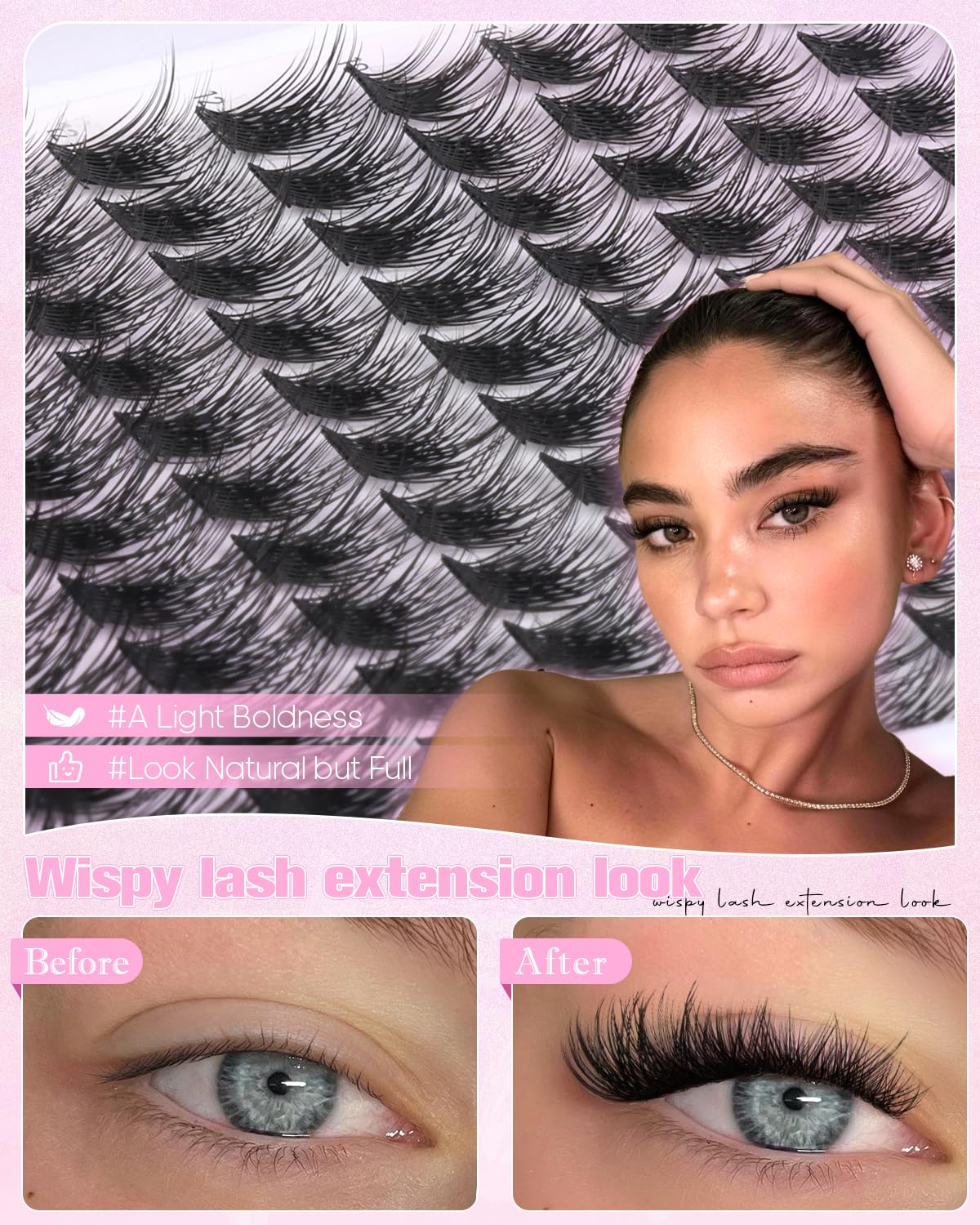 Wispy Lash Clusters Kit 8-16mm Volume Cluster Eyelash Extensions Kit Natural Lashes Clusters with Thin Band D Curl Individual Lashes Eyelashes Clusters Kit for DIY Lash Extensions Daily Makeup
