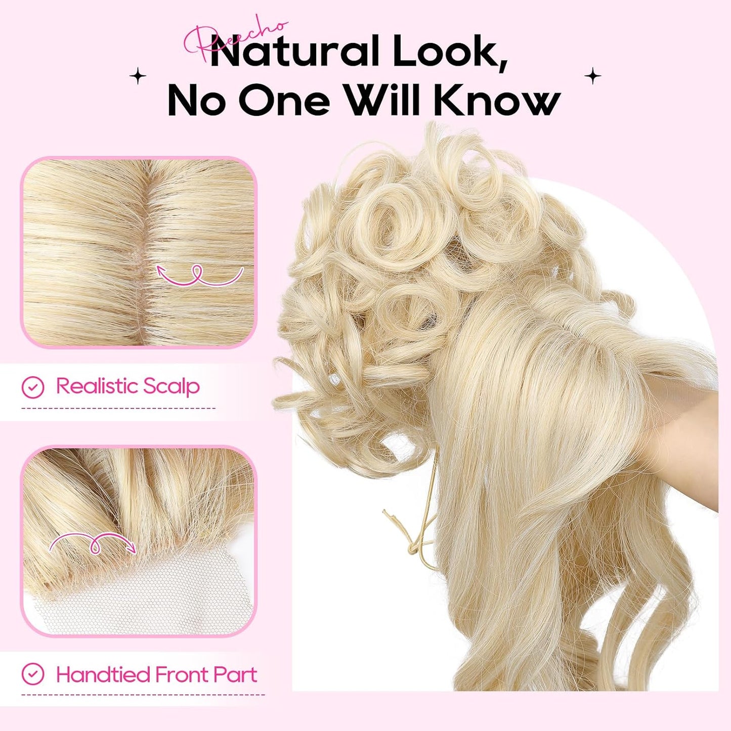 Messy Bun Hair Piece with Bangs - 2-in-1 Curly Updo Wig & Natural-Looking Drawstring Ponytail Extension | Medium Blonde