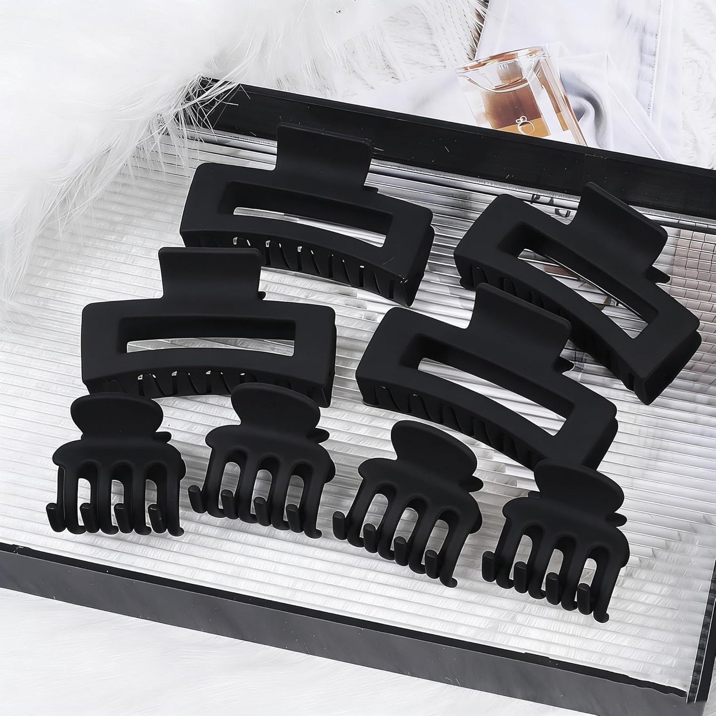 Medium Hair Clips for Women - 8 Pcs Small Claw Clips for Thin & Thick Hair | Rectangle Jaw Hair Accessories in Black