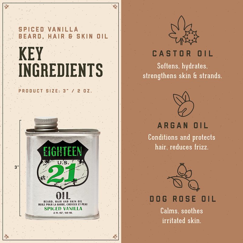 18.21 Man Made OIL - Beard, Hair & Skin - Spiced Vanilla, 2 oz (Pack of 1)