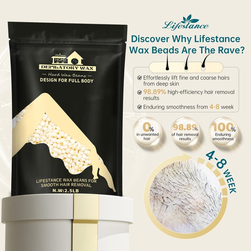 Lifestance 2.5lb Wax Beads Kit, Cream Hard Wax Beans For Hair Removal Eyebrow Face Underarm, Waxing for Brazilian Bikini Coarse Hair Women Men Large Pearl Beads Refill for Wax Pots