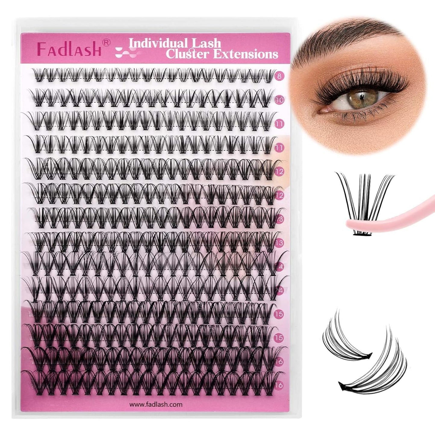 FADLASH Natural Eyelash Clusters - Fluffy 100D/200D Extensions | DIY Home Use, 8-16mm D Curl, 2 Pack