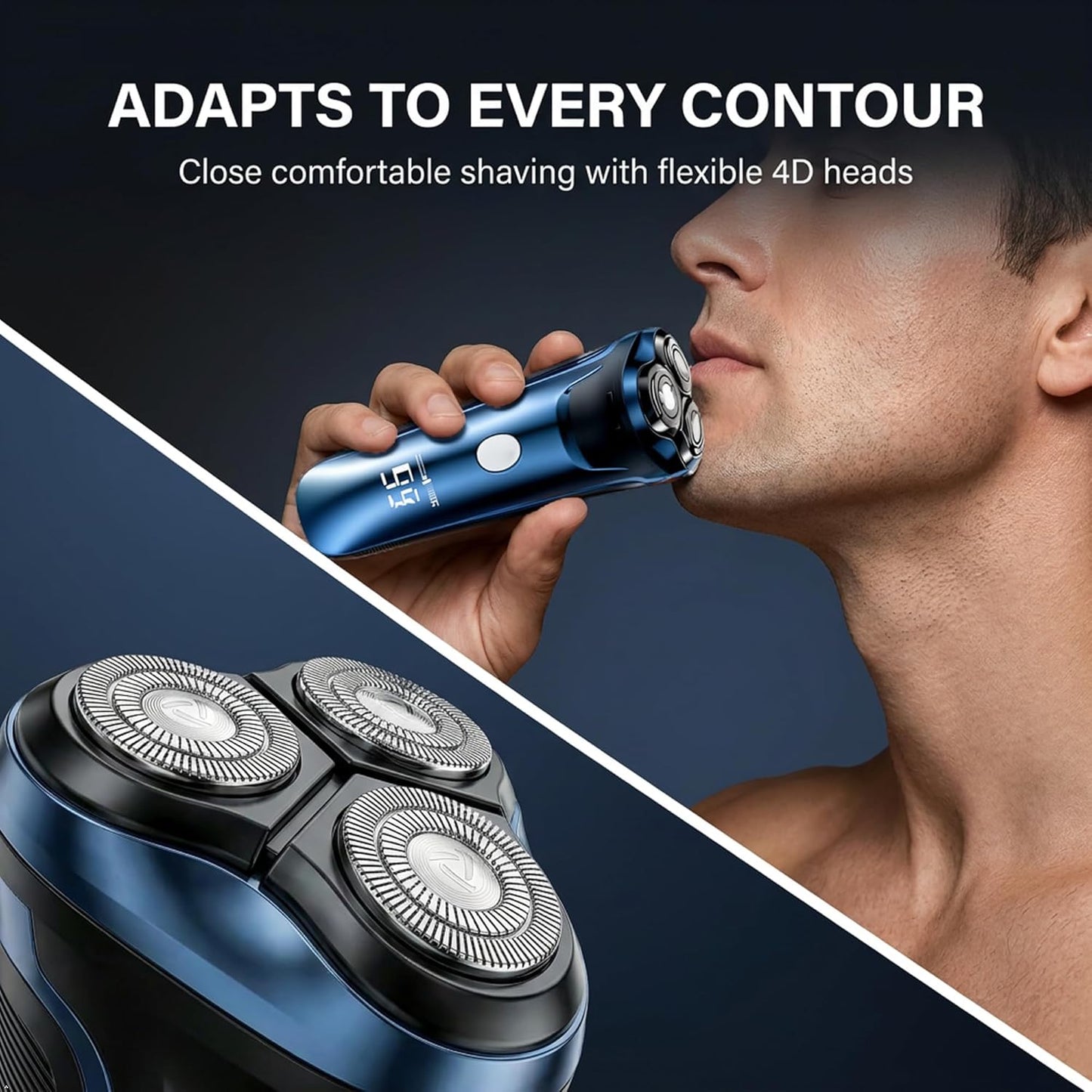 Electric Rotary Shaver for Men - 2-in-1 USB Rechargeable Razor with 4D Floating Heads & Pop-Up Trimmer | Waterproof, LCD Display, 90 Min Runtime
