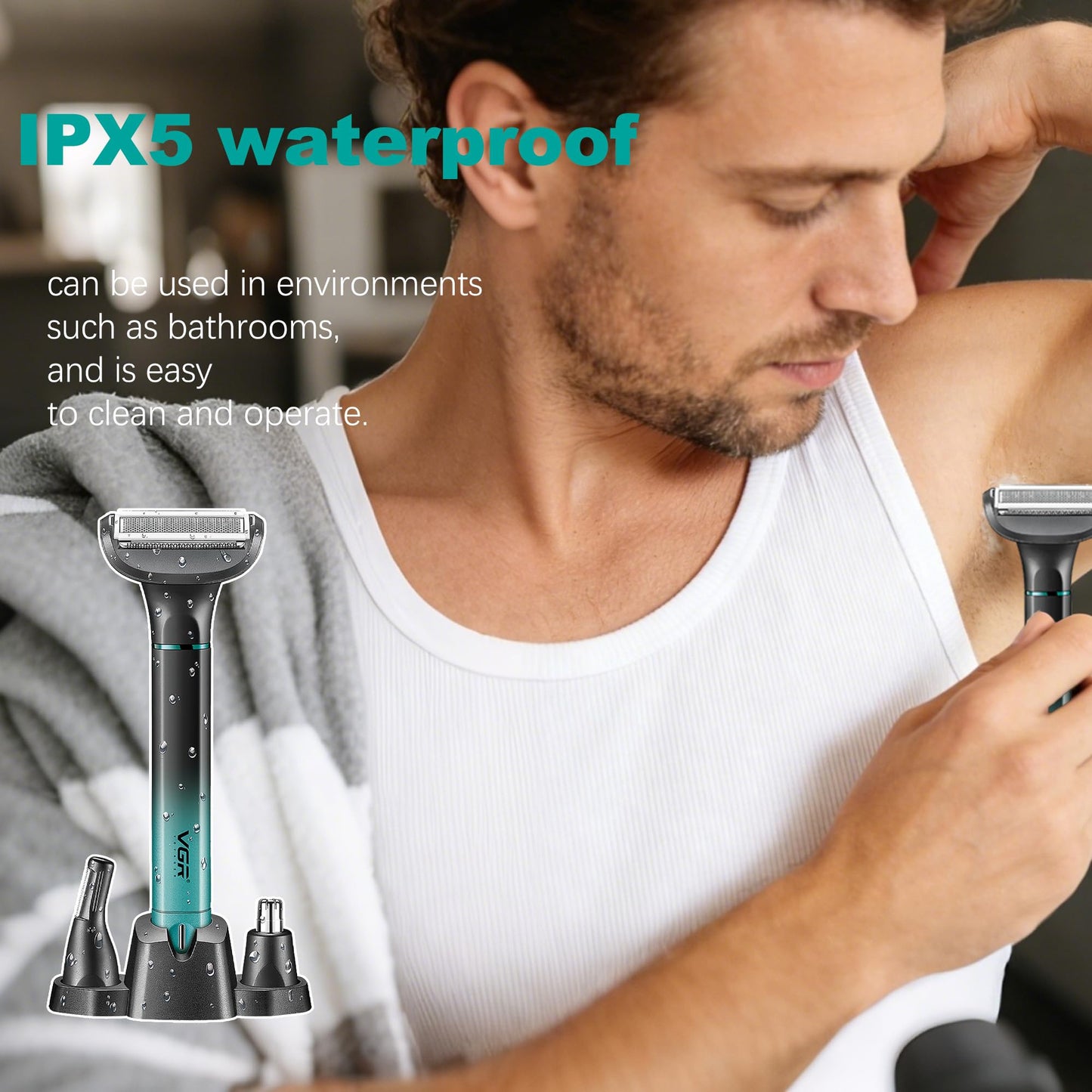 VGR 625 Body Hair Trimmer for Men,3-in-1 Versatile Electric Trimmer for Body/Eyebrow/Beard/Nose/Ear Hair,USB Rechargeable Mens Grooming Kits, IPX5 Waterproof Mens Shaver Portable Travel Set