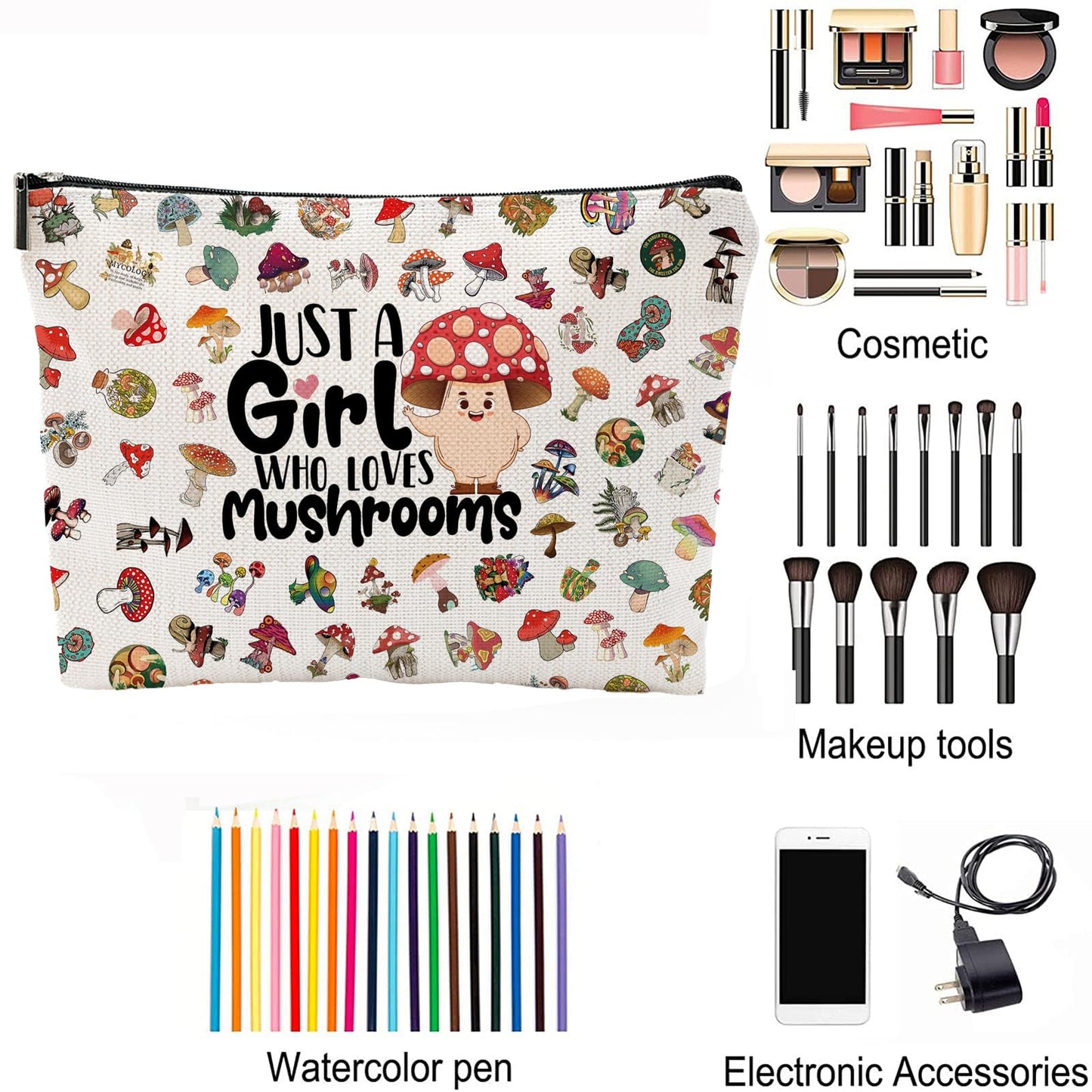NONETH Mushroom Gifts, Mushroom Makeup Bag, Gifts for Women Teen Sister Friend Birthday Gifts