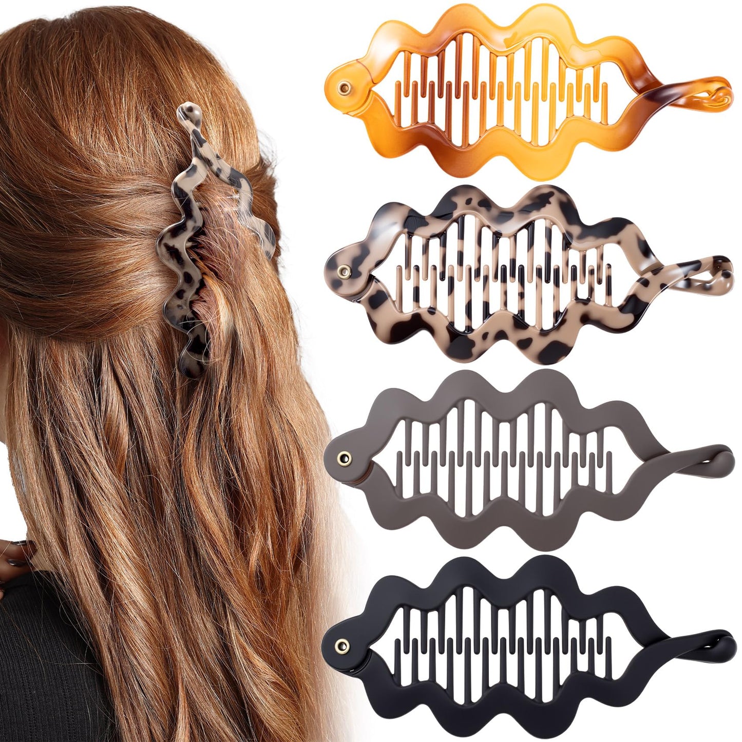 Alpinleux 4 Pcs Small Banana Clips for Thin Hair, Banana Clips for Wowen Hairclips Claw Barrettes Fashion Thick Thin Summer Hair Accessories Beach Curl Black Aesthetic Volume Root Ponytail Hair Clips