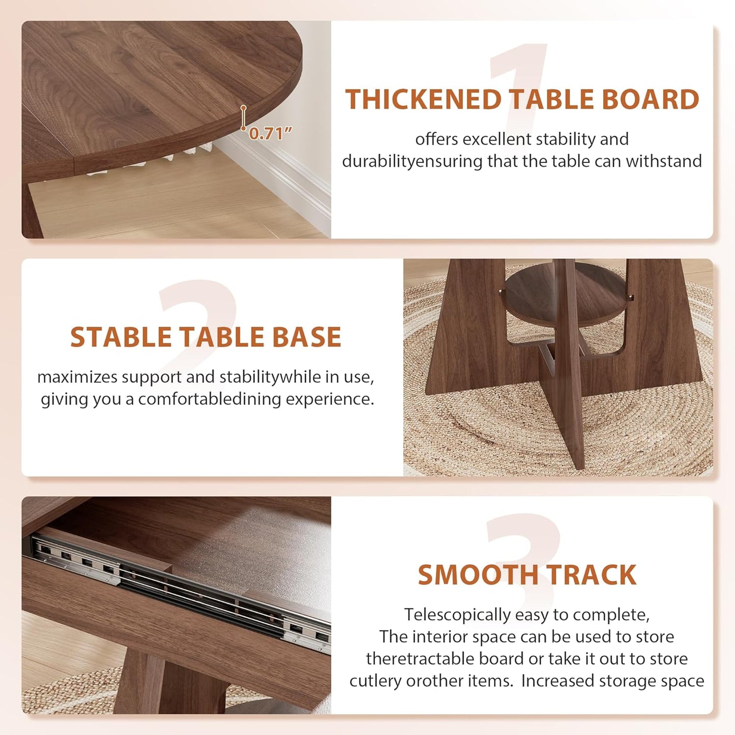 Extendable Round Dining Table for 4-8 | Modern Kitchen Design with Storage Shelf - 43.3in to 59in