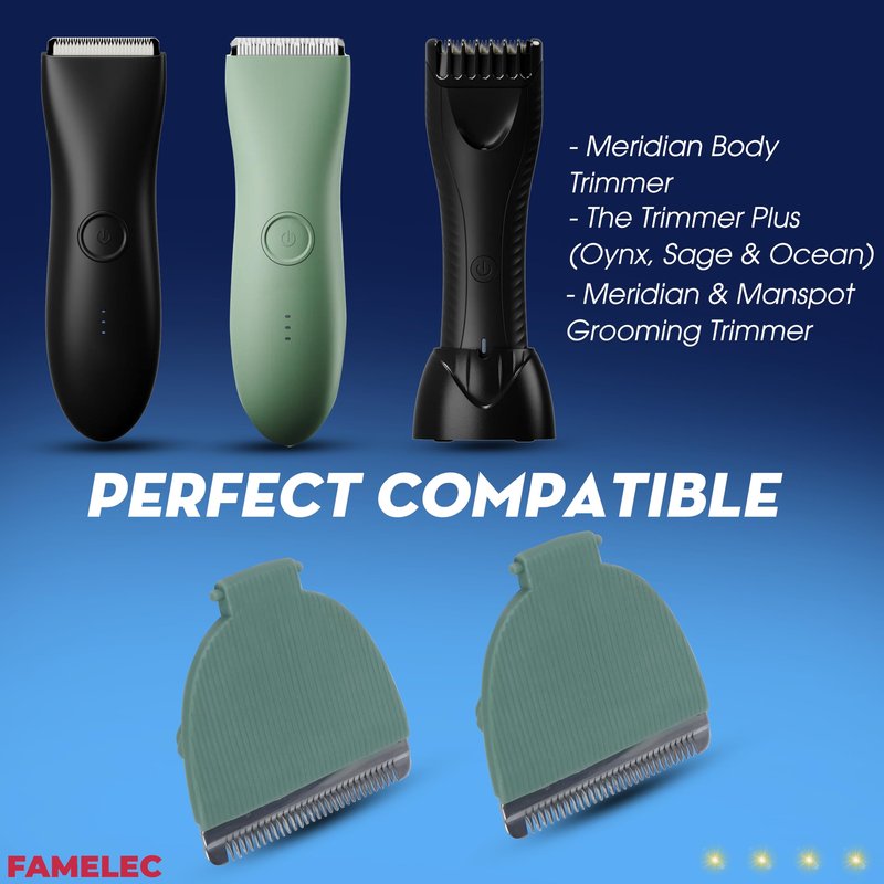 FAMELEC Compatible with Meridian Trimmer Blades, for Meridian Trimmer Replacement Blades Fit for Meridian Electric Body Trimmer, with Green Hygienic Ceramic Blade for Meridian Shaver (Onyx & Sage)