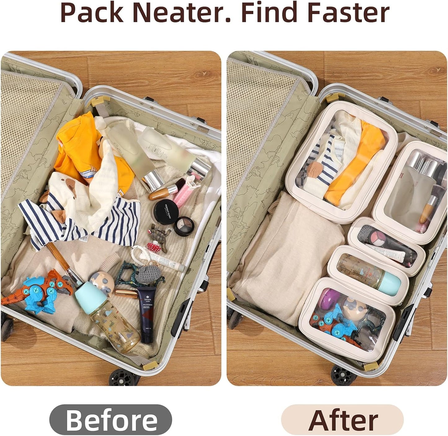 Clear Diaper Bag Organizer Pouch Set - 5PCS Waterproof Zipper Bags | TSA Approved Travel Essentials for Women & Kids