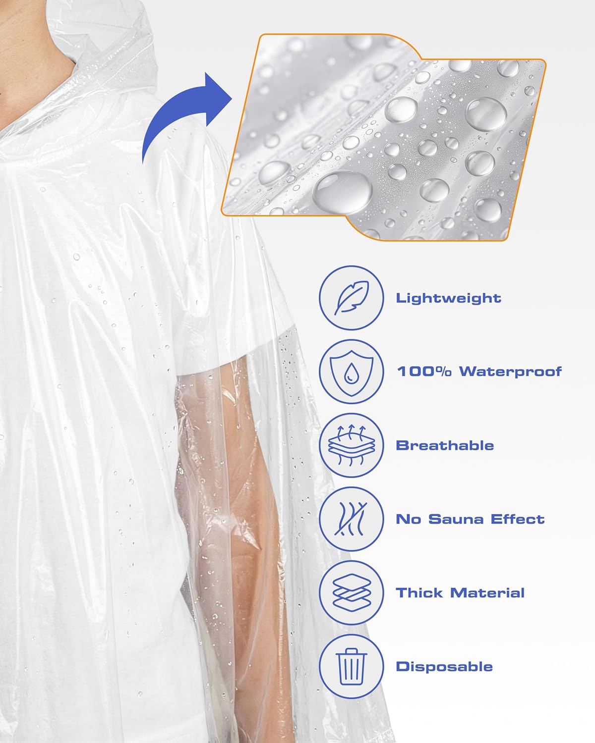 Disposable Rain Ponchos for Adults - Hagon PRO 5 Pack | Lightweight & Waterproof