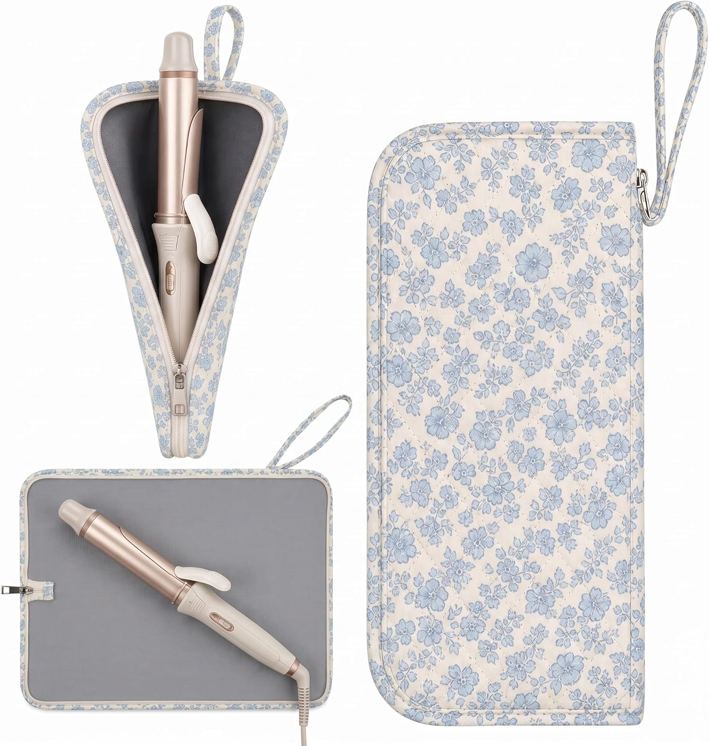 Curling Iron Travel Bag - Heat Resistant Quilted Case for Hair Tools | Wrist Strap Included