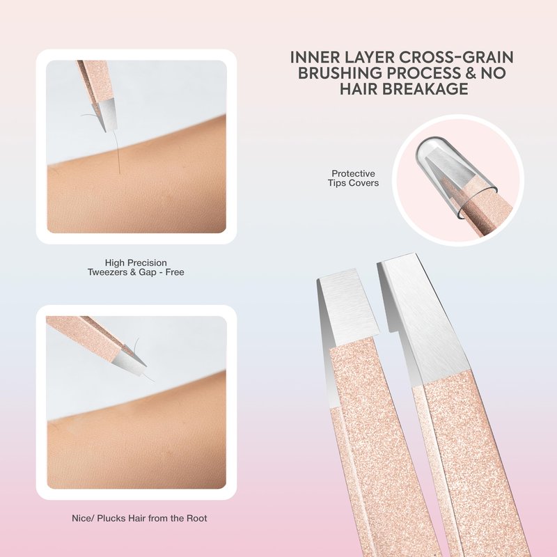 MARKHOR® Luxe Rose Gold Eyebrow Tweezers for Women Facial Hair, Splinter and Ingrown Hair Removal Tweezers Set, Professional Pointed and Slant Tweezers for Eyebrows, Precision Tweezers for Eyebrows