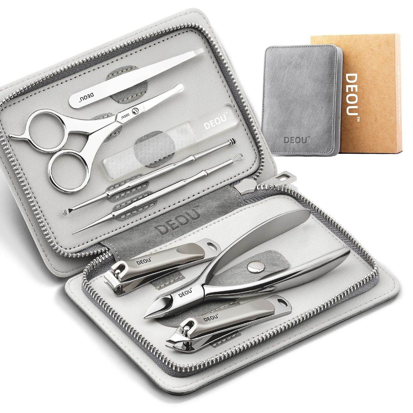 Premium Manicure Set - 8 in 1 Stainless Steel Grooming Kit | Luxury Leather Case for Travel & Home