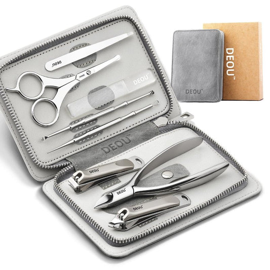 DEOU Premium Manicure Set 8 in 1, 420J2 Stainless Steel Pedicure Kit with Luxury Leather Case, Professional Grooming Tools for Travel & Home, Gifts for Men & Women
