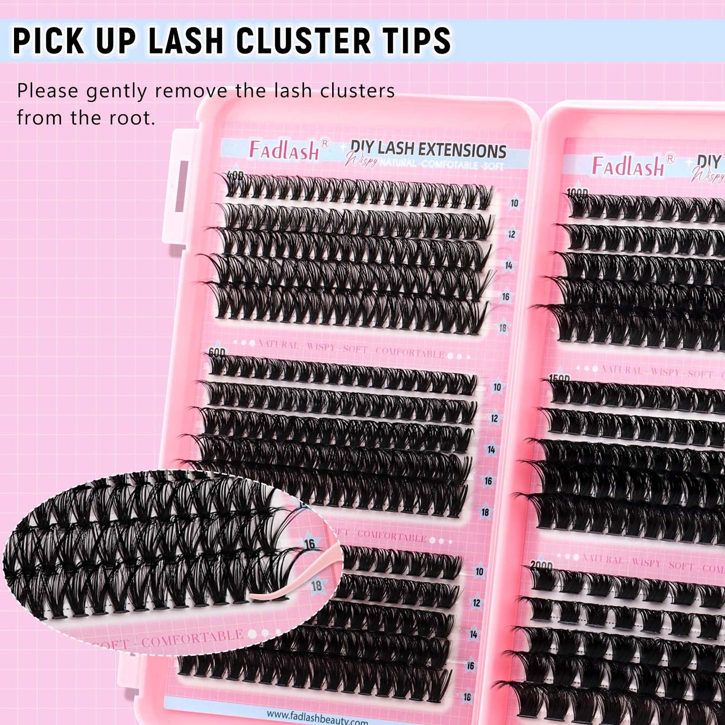 Lash Clusters Eyelash Extensions 40D+60D+80D+100D+150D+200D D Curl Fluffy Eyelash Clusters 10-18mm Natural Wispy Cluster Eyelash DIY Individual Lashes Extensions for Beginners by FADLASH