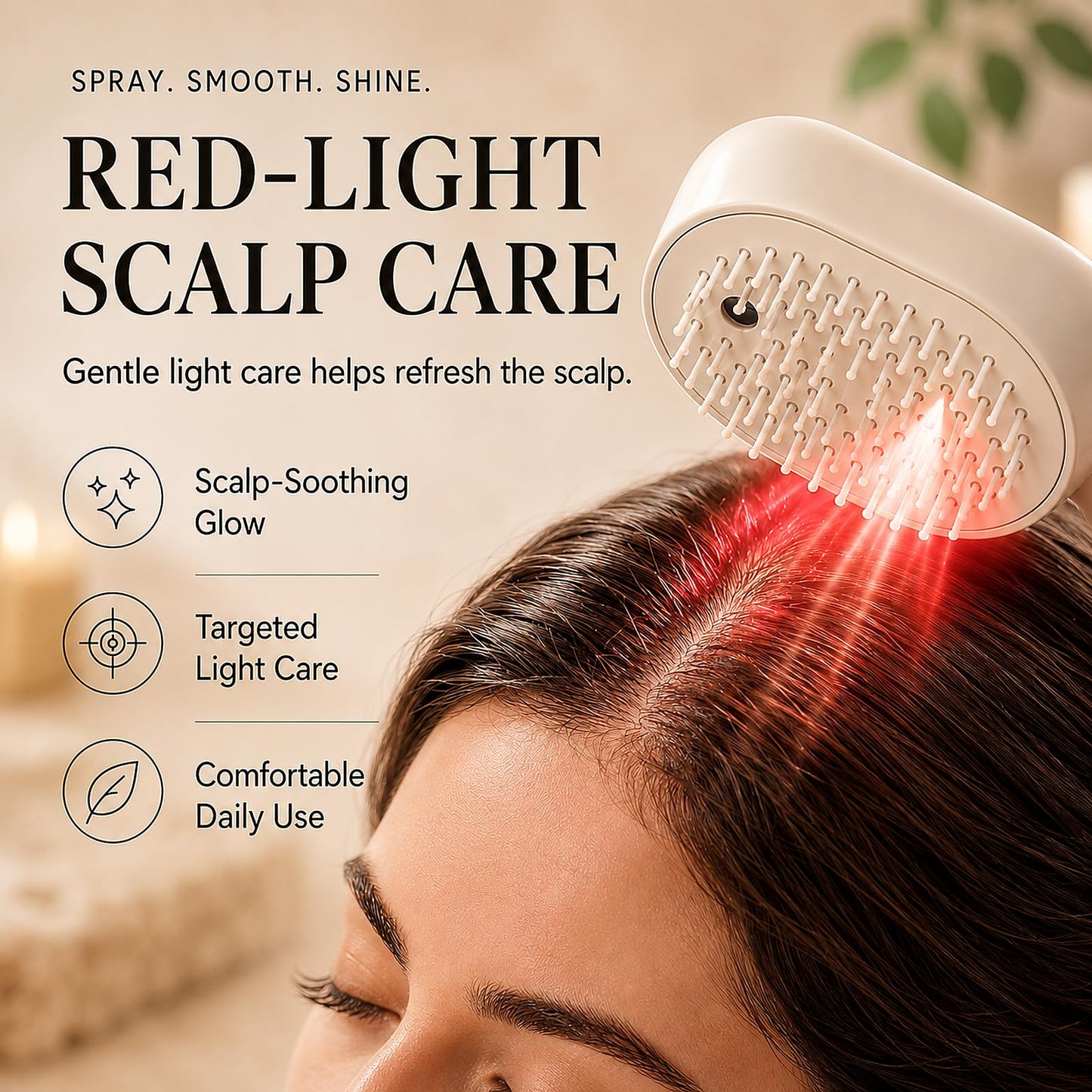 Electric Spray Air Cushion Massage Comb, Rechargeable Mist Hair Brush with Self-Cleaning Design, Detangling Brush for Frizzy Hair, Flyaways & Scalp Comfort(Beige)