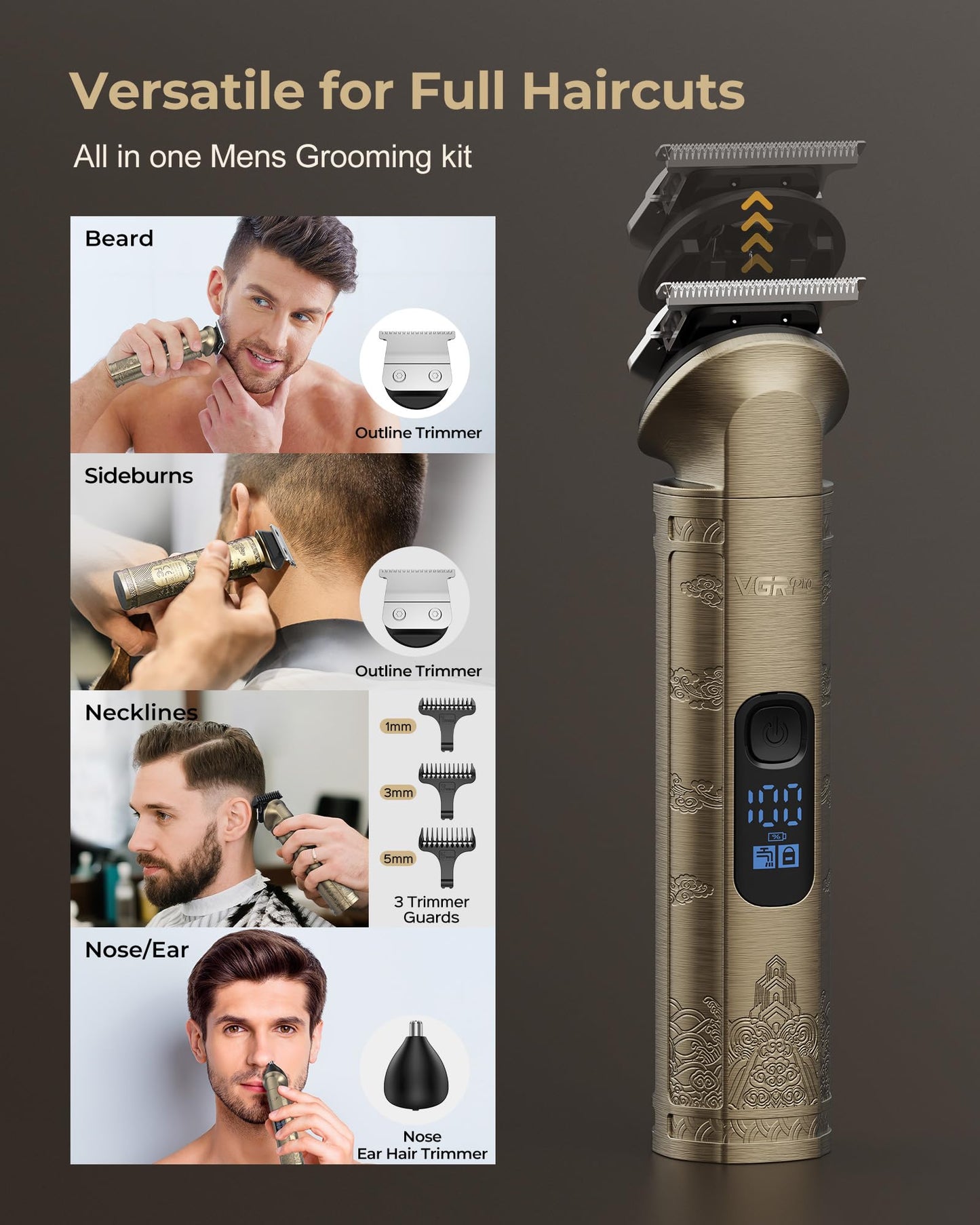 VGRPRO Hair Clippers for Men Professional, Cordless Hair Clippers for Hair Cutting, Mens Clippers and Trimmers Set, Electric Hair Trimmer for Men with Package Case (Gloden)
