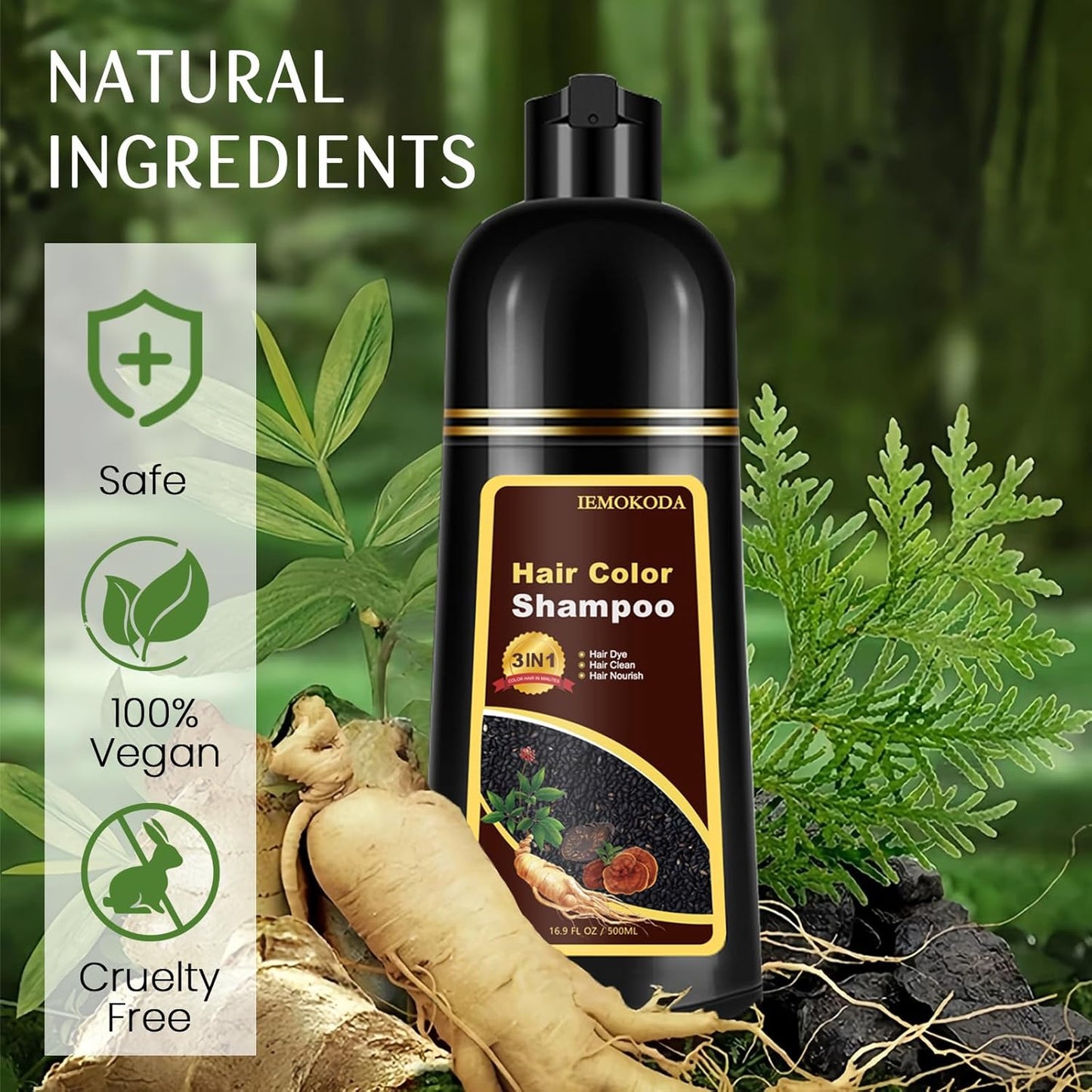 Dark Brown Hair Dye Shampoo - 3 in 1 Instant Color for Gray Coverage | Lasts 3-4 Weeks, 500ml