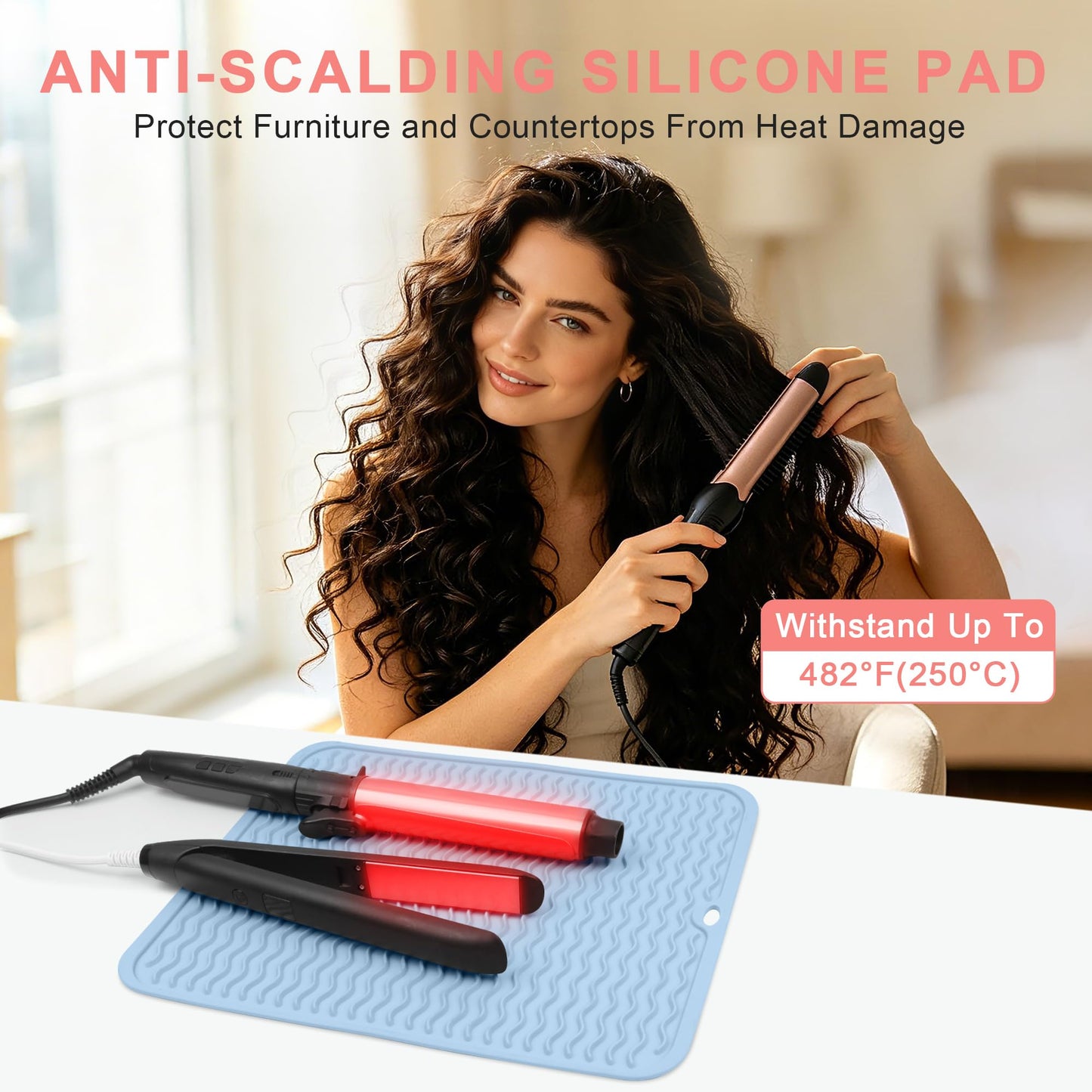 Arsmonjeal Oversize Silicone Heat Resistant Mat for Curling Irons, Flat Irons, Hair Straighteners and Hot Hair Styling Tools, Portable Wrap Pad Cover for Vanity, Travel, Salon(14.2" x 11.0")