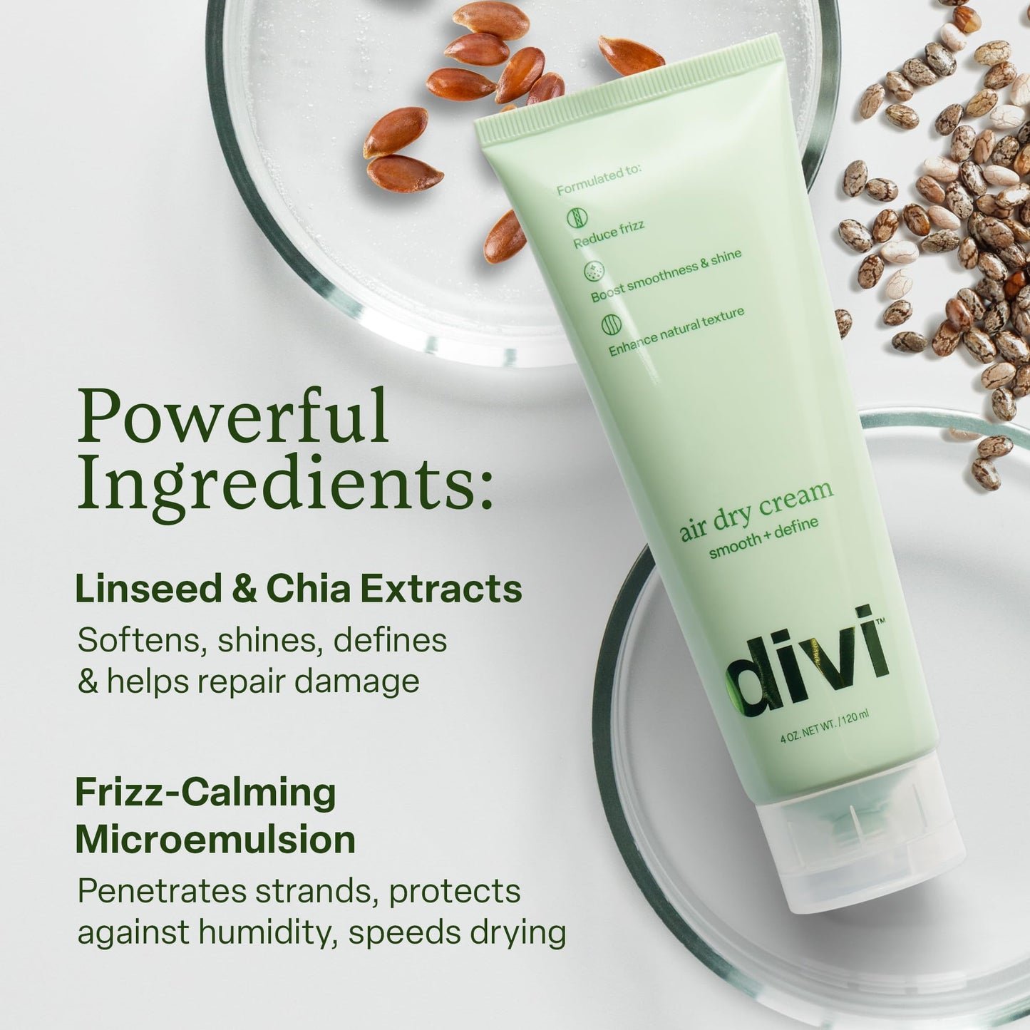 Divi Air Dry Styling Cream for Curly, Wavy & Frizzy Hair, Smooths, De-Frizzes, & Defines Strands for Up to 24 Hours, Adds Major Softness, Shine & Natural Style, 4 Oz