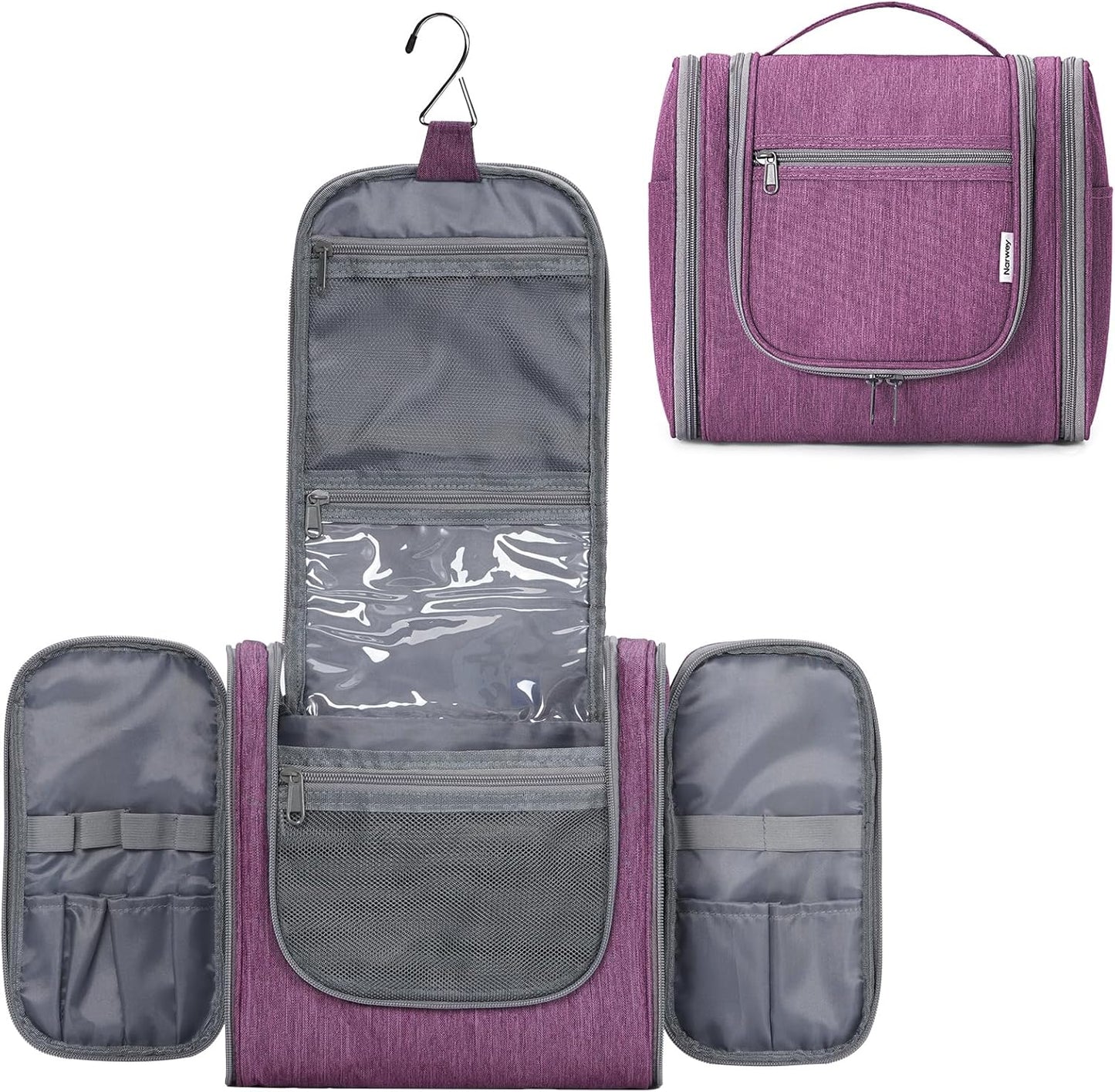 Narwey Travel Toiletry Bag - Small Striped Makeup Organizer for Women | Mint Green Stripe