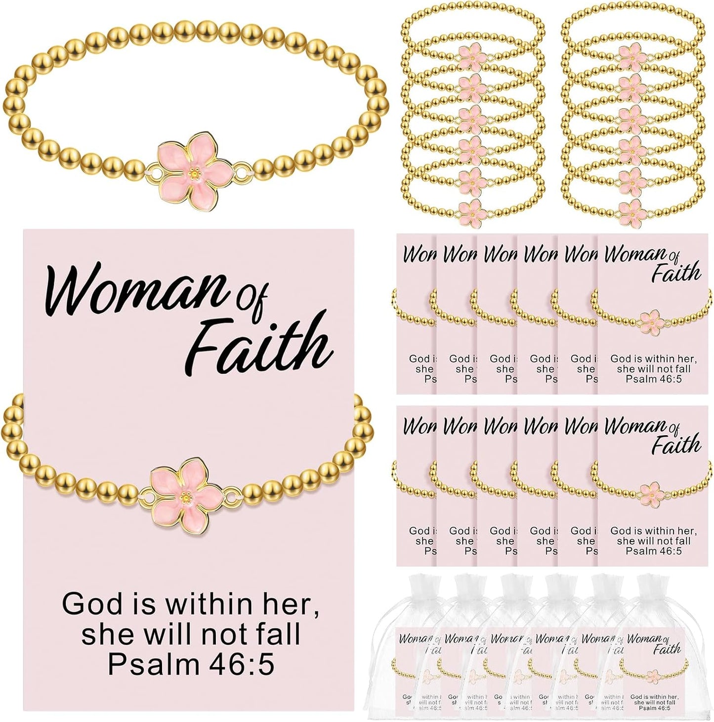 Christian Gifts for Women - 24 Set Woman of Faith Bracelets | Bible Verse Graduation & Wedding Gifts
