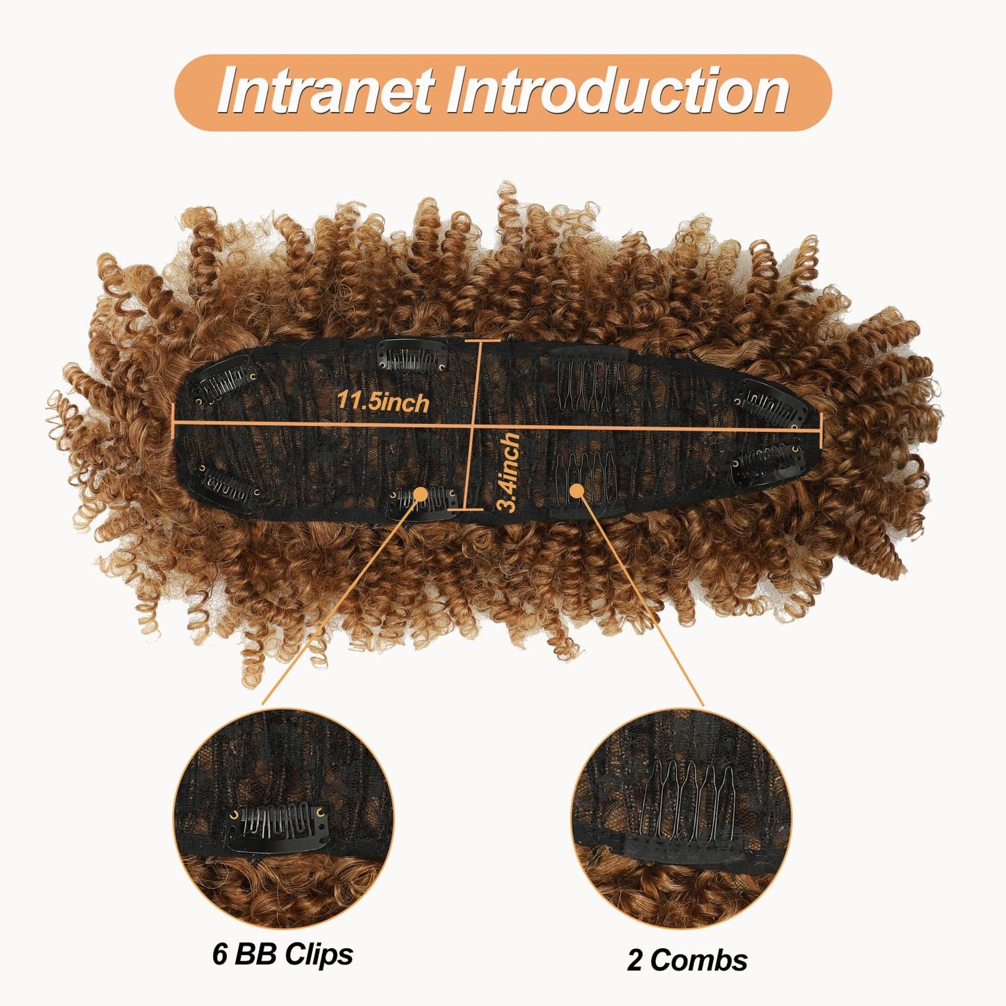 Jadeadyseg Mohawk Wig Kinky Curly Brown Ponytail Extension with Bangs,Short Curly Synthetic Clip in Mohawk Ponytail Extension with Six Clips and Two Combs Fluffy Hair for Daily Party Use 4/630