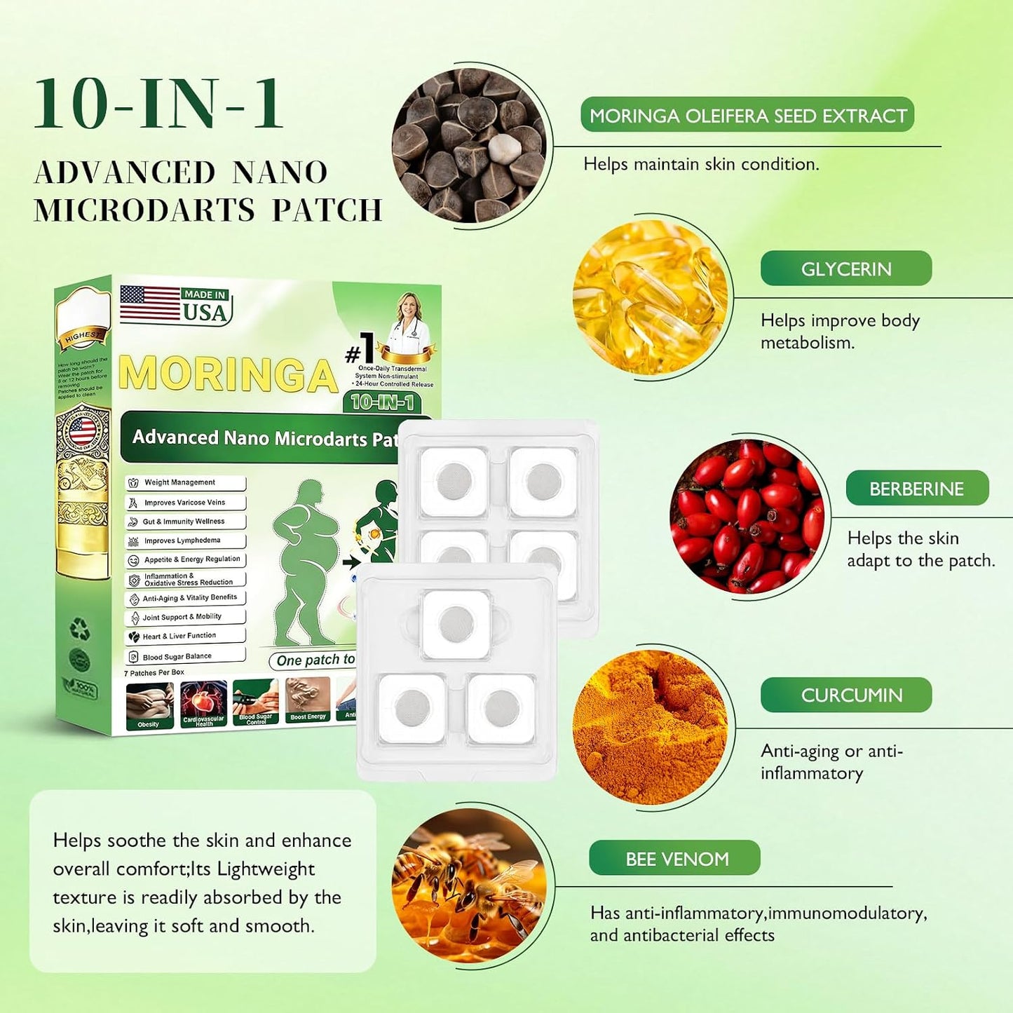 Moringa 10-in-1 Advanced Nano Microdarts Patch | Natural Skin Treatment for All Skin Types (3 Boxes)