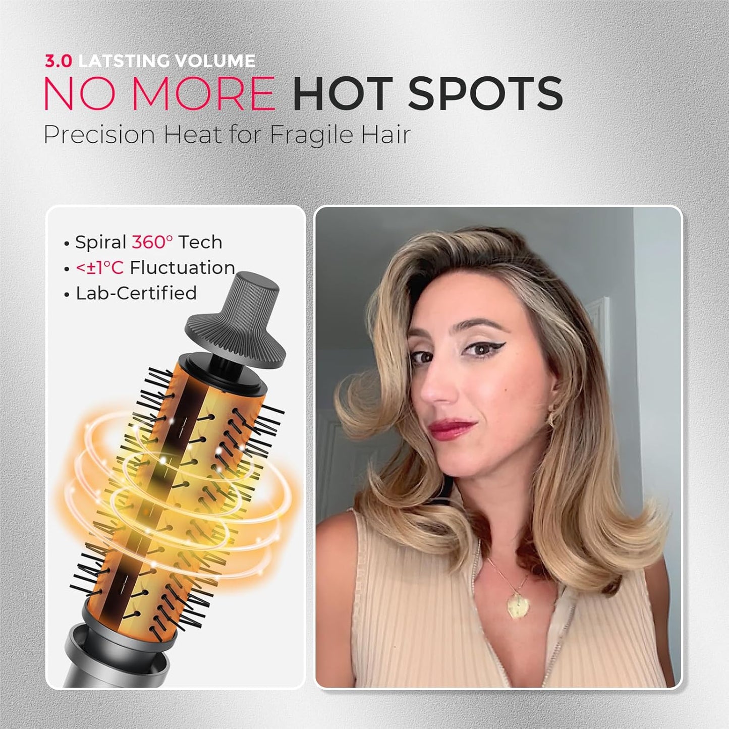 Tymo Stylux Pro Thermal Brush - 1.5 Inch Heated Round Volumizer & Curler | LCD Display, 5 Temp Settings, Dual Voltage, Gray